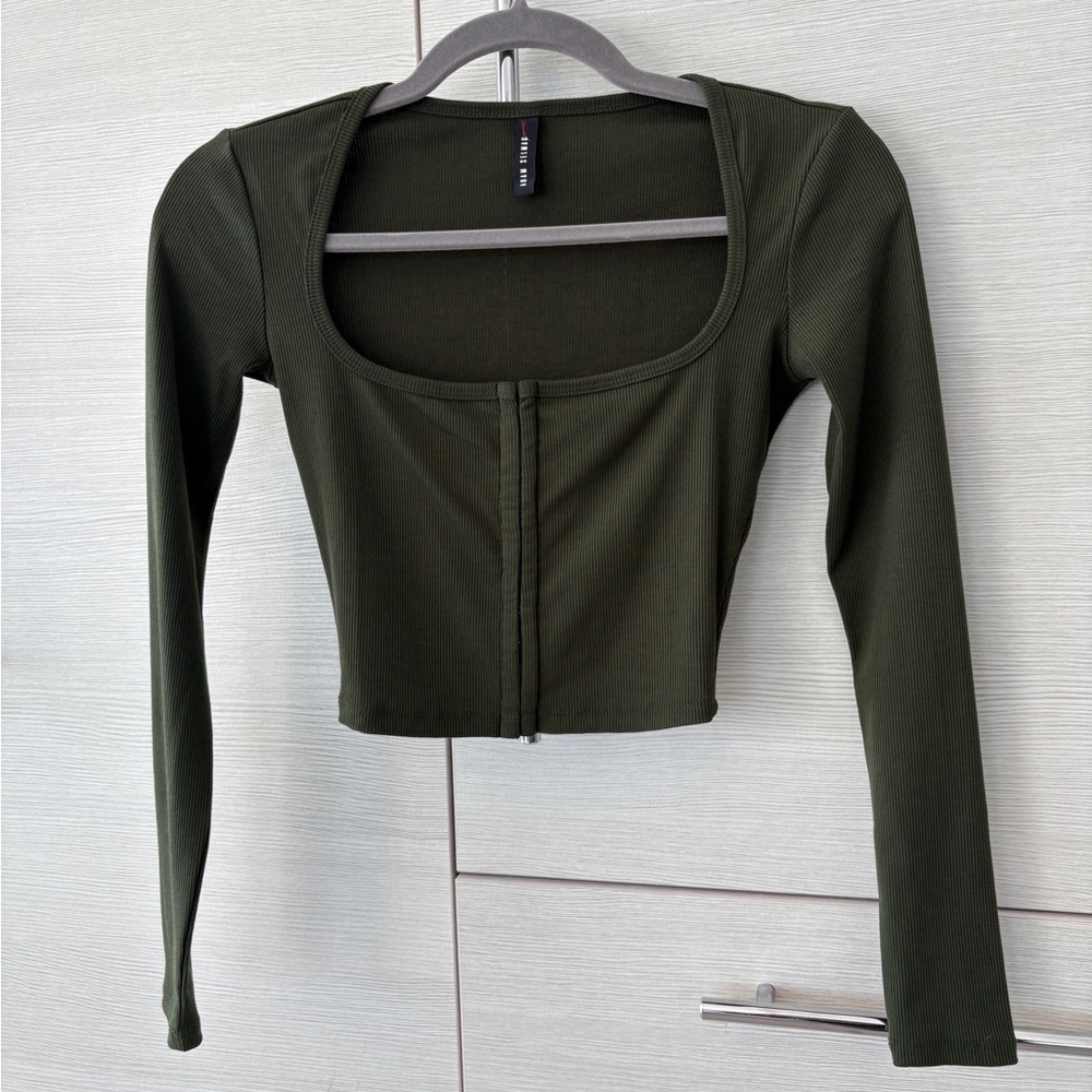 Adam Selman Square Neck Cardigan in “Army” green - Picture 7 of 14